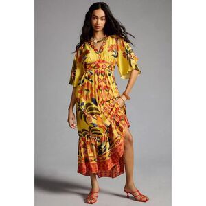 Anthropologie  Farm Rio Printed V-Neck Ruffle-Hem Dress